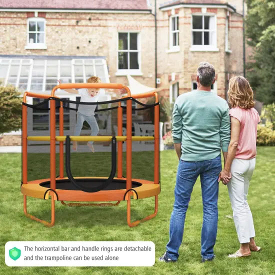 5 Feet Kids 3-in-1 Game Trampoline with Enclosure Net Spring Pad Orange {3}