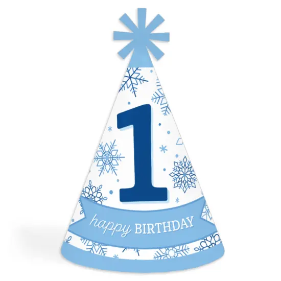 Big Dot of Happiness Blue Snowflakes 1st Birthday - Cone Happy Birthday Party Hats for Kids and Adults - Set of 8 (Standard Size) {1}