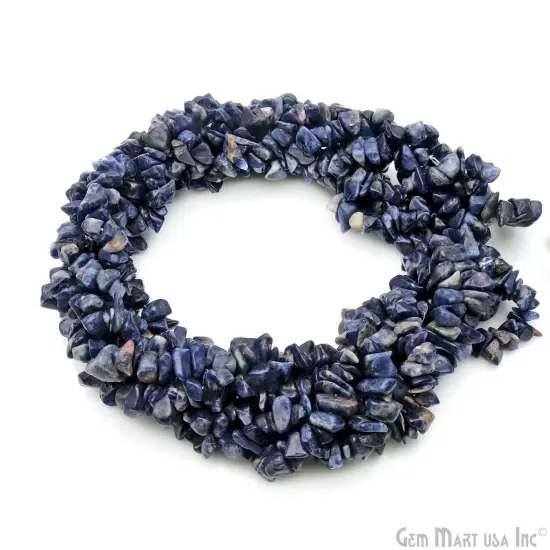 Sodalite Chip Beads, 34 Inch, Natural Chip Strands, Drilled Strung Nugget Beads, 7-10mm, Polished, GemMartUSA (CHSD-70004) {1}