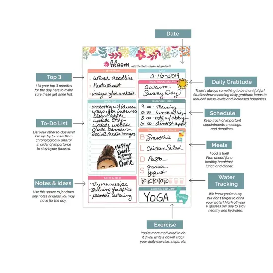 bloom daily planners Planning Pad, 6" x 9", Daily Planning System, Floral Dots {3}