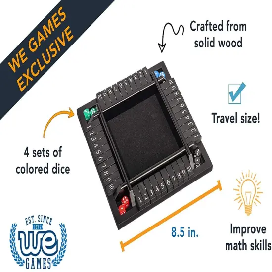 WE Games 4 Player Travel Shut The Box Board Game, 8.5 in. {3}