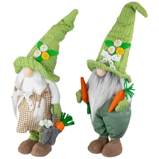 Northlight Gardening Gnomes Easter Figurines - 15" - Green and White - Set of 2 {4}