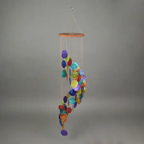Set of 2 Dyed Capiz Shell 26 Inch Long Spiral Wind Chimes Rainbow Colors {5}
