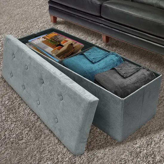 Sorbus Storage Bench Chest Collapsible Folding Bench Gray {2}