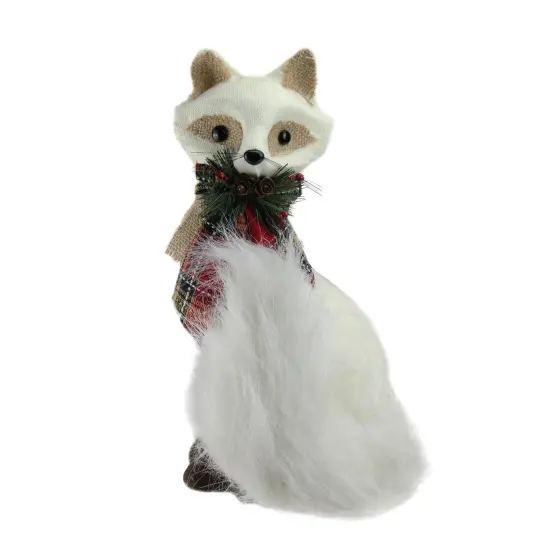 Northlight Fox with Plaid and Burlap Pine Bow Christmas Figure - 13" - Cream White {1}