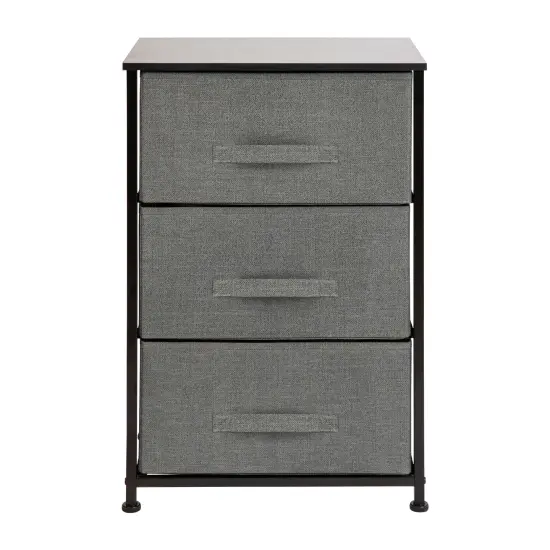 Emma and Oliver 3 Drawer Vertical Storage Dresser with Wood Top & Fabric Pull Drawers Black/Gray {3}