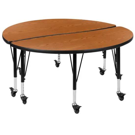 Emma and Oliver 2 Piece Mobile 47.5" Circle Collaborative Grey Kids Activity Table Set Oak {2}