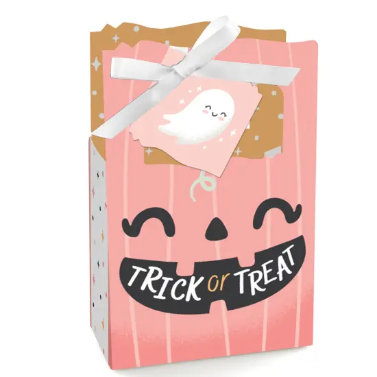 Big Dot of Happiness Pastel Halloween - Pink Pumpkin Party Favor Boxes - Set of 12 {1}