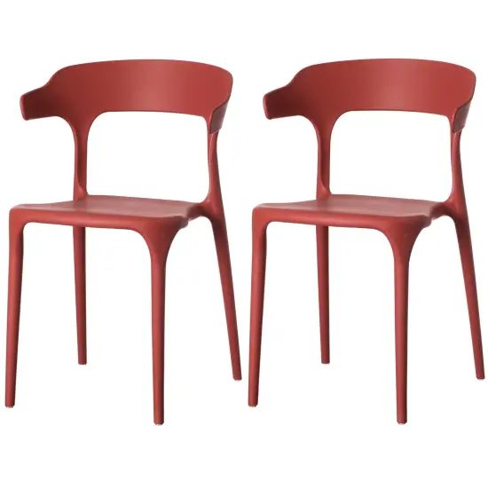 Modern Plastic Outdoor Dining Chair with Open U Shaped Back Set of 2 Red {8}