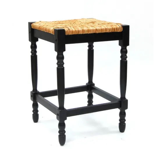 Contemporary Home Living 24" Antique Black and Beige Counter Stool with Hand Woven Rush Seat {1}