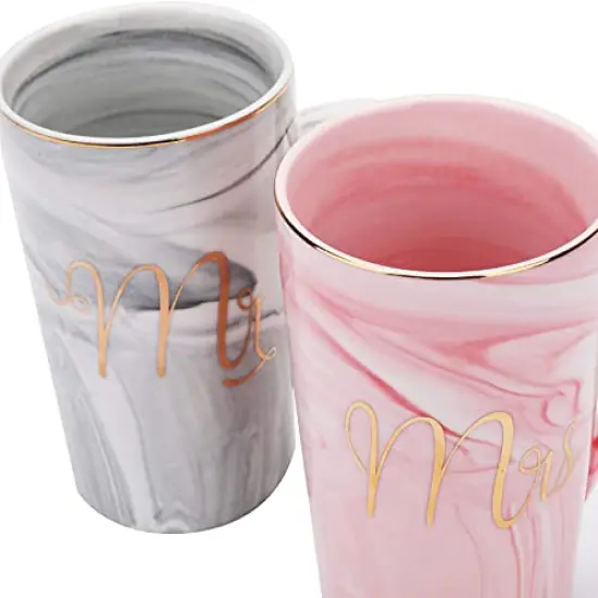 13.5 Oz Mr and Mrs Coffee Mugs, Wedding Gifts for Couple/Bride and Groom, Ceramic Marble Cups for Bridal Shower Engagement Wedding, Married Couples Anniversary {6}