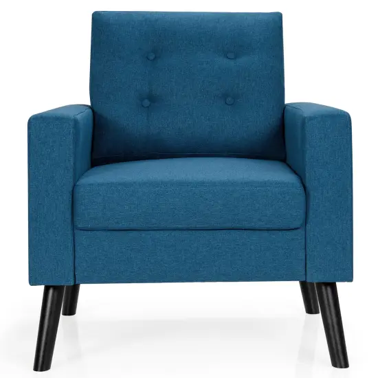 Costway Modern Tufted Accent Chair Fabric Armchair Single Sofa w/ Rubber Wood Legs Blue\ Beige\Grey {8}