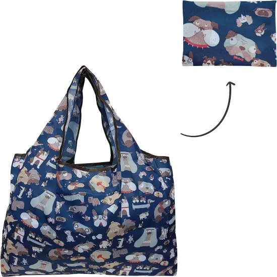 Wrapables Large Foldable Tote Nylon Reusable Grocery Bags, 6 Pack Dogs & Plants {2}