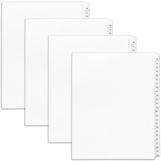 Avery Legal Exhibit Binder Dividers, Preprinted 76-100 Tab, Side Tabs, Unpunched Letter Size, 1 Set Collated, 4 Sets per Pack (01704) {1}