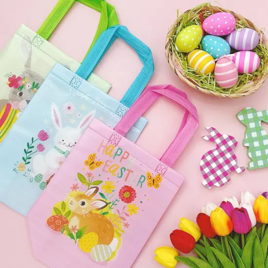 Wrapables Non-woven Easter Gift Bags, Easter Treat Bags for Egg Hunt (Set of 8) Bunnies {5}