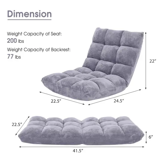 14-Position Adjustable Back Cushioned Floor Chair Grey {5}
