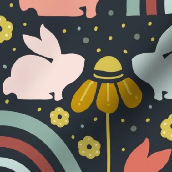 Various Fabrics by the Yard or Fat Quarter Spring Rabbit Coral Pink Aqua Yellow Easter Bunny Rainbow Boho Bunnies Custom Printed Fabric by Spoonflower {7}