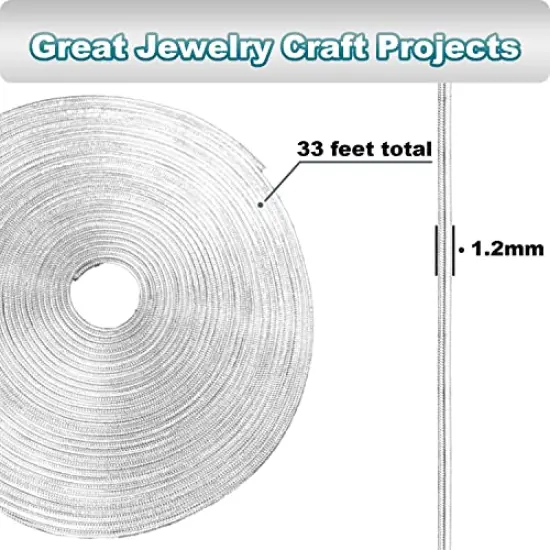 33 ft Silver Snake Chain 1.2mm Jewelry Making Chains for Necklace Bracelet DIY Jewelry Supplies Findings - Silver Plated Round Snake Cable Chain Link Roll w/Lobster Clasps, Cord Ends & Jump Rings {4}