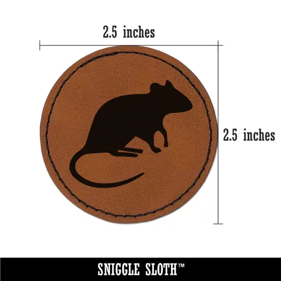 Rat Solid Round Iron-On Engraved Faux Leather Patch Applique - 2.5" Brown {3}