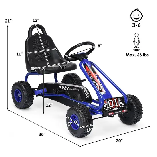 Iron Pedal Powered Ride On Car Go Kart for Kids with Adjustable Seat Blue {2}