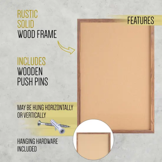 HBCY Creations Wall Mount Cork Board - Wooden Push Pins - Solid Pine Wood Frame - For Kitchen, Classrooms, Restaurant Menus and More! {6}