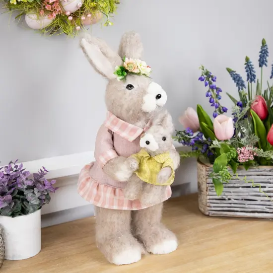 Northlight Mother Rabbit with Baby Bunny Easter Figure - 14.5" - Brown and Rose Pink {3}