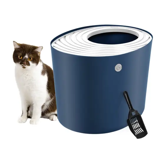 IRIS USA Top Entry Cat Litter Box Litter Particle Catching Cover and Privacy Walls with Scoop, Cat Pan {7}