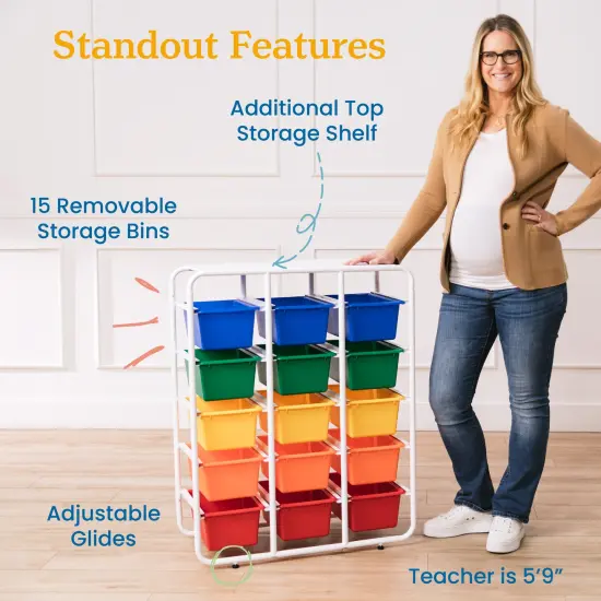 5-Tier Storage Rack with 15 Cubby Bins 5x3, Multipurpose Organization Assorted {5}