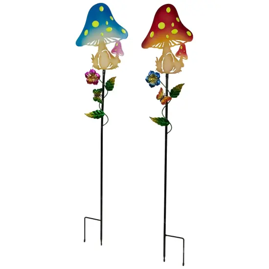 Northlight Solar Powered Mushroom Outdoor Garden Stakes - 36" - Set of 2 Multi {4}
