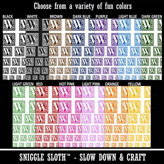 Monogram Swirls Capital Letter W Temporary Tattoo Water Resistant Fake Body Art Set Collection Orange {3}