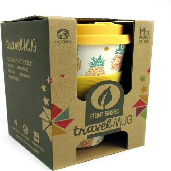 TINYMILLS Pineapple Hawaii Luau Travel Mug - Eco-Friendly Reusable Plant Fiber Travel Mug with Tropical Pineapple Design {4}