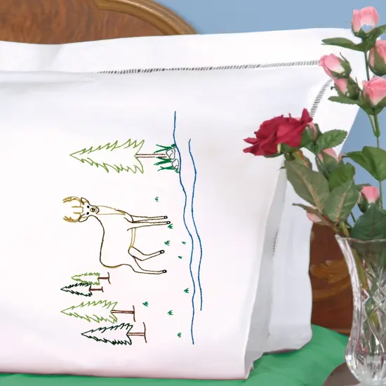 Jack Dempsey Stamped Pillowcases W/White Perle Edge 2/Pkg-Deer {3}