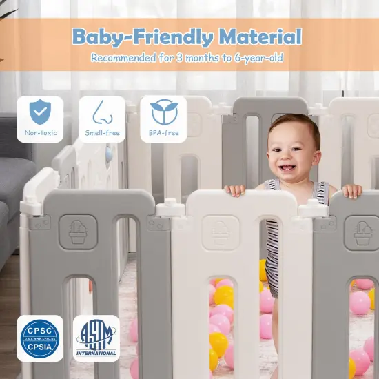 16 Panels Baby Safety Playpen with Drawing Board Pink {7}