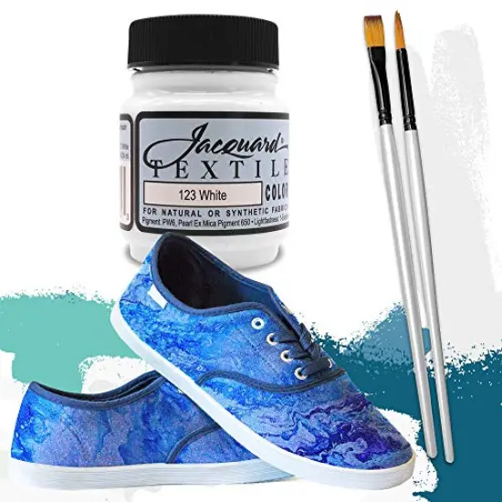 White Textile Color Fabric Paint Made in USA - JAC1123 2.25-Ounces - Bundled Brush Set {1}