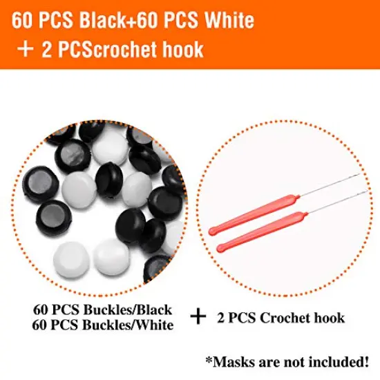 120 PCS Black and White Adjustable Soft Elastic String Cords Buckle Adjuster with 2 pcs Crochet Hook,Suitable for All Different Sizes of mask Straps Bands (1/8,1/5,1/4,5/8 Straps) {3}