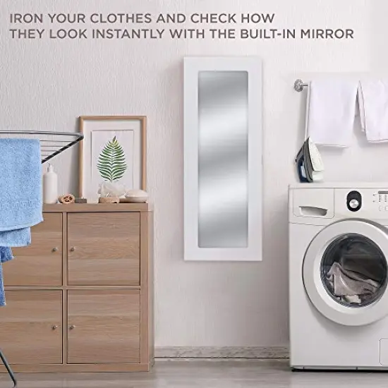 Ivation Foldable Ironing Board Cabinet, Wall-Mount With Mirror White {6}