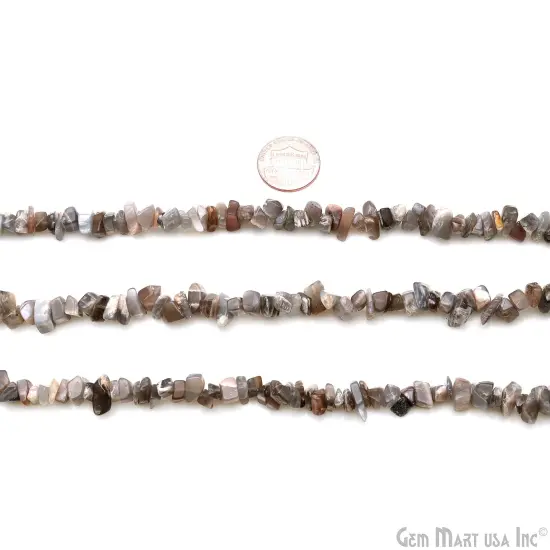 Gray Moonstone Chip Beads, 34 Inch, Natural Chip Strands, Drilled Strung Nugget Beads, 7-10mm, Polished, GemMartUSA (CHGM-70004) {2}