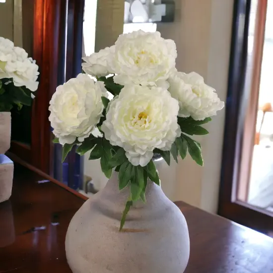 20" White Peony Bush - 12-Pack with 5 Lifelike Silk Flowers & Realistic Foliage, Elegant Floral Decor for Arrangements & Events - All-Season Beauty, Floral Home by Artificial Flowers {3}