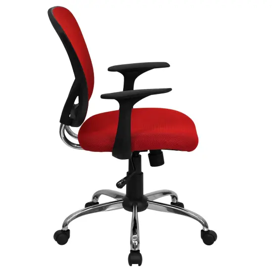 Emma and Oliver Mid-Back Mesh Swivel Task Office Chair with Chrome Base and Arms Red {5}