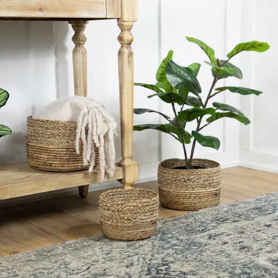 Northlight Set of 3 Braid and Twist Woven Seagrass Storage Baskets 9.75" Beige {3}