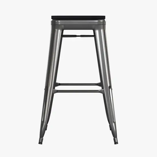 Emma and Oliver Cory Set of Four Backless Metal Stools with All-Weather Poly Resin Seats for Indoor Use Only Black/Black {3}