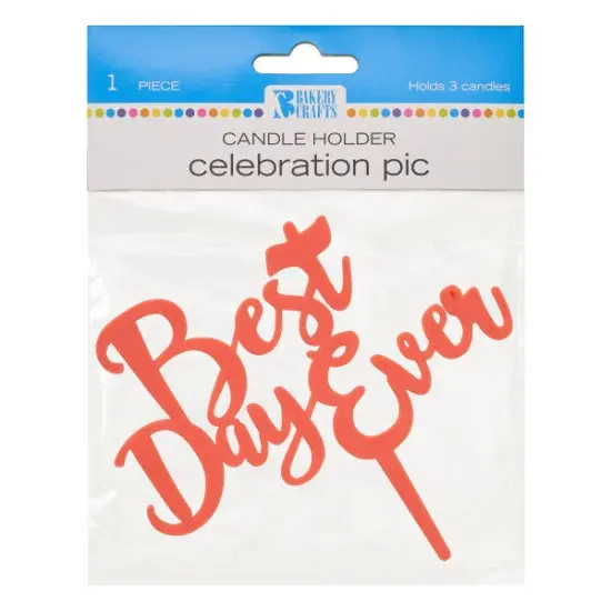 Best Day Ever Plastic Candle Holder Cake Topper, 1ct Orange {1}
