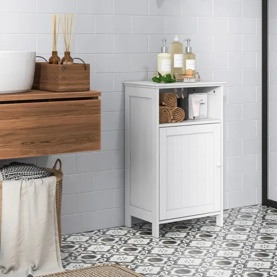 Bathroom FreestandingAdjustable Shelf Floor Storage Cabinet White {2}