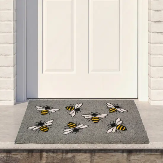 Northlight Natural Coir Outdoor Rectangular Bumble Bee Doormat 18" x 30" Gray {3}