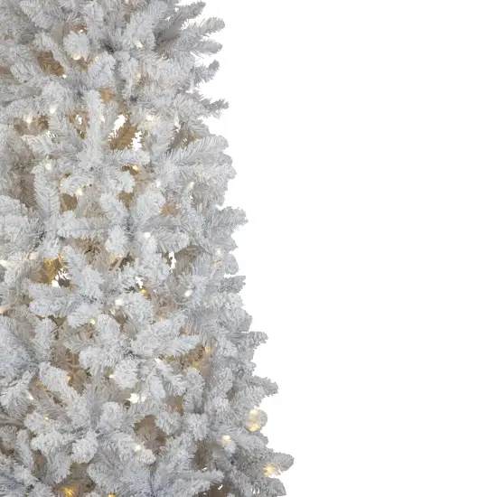 Northlight Pre-Lit Slim Flocked White Pine Artificial Christmas Tree - 7.5' - Warm White LED Lights {4}