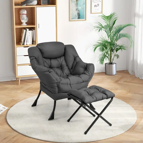 Comfortable Folding Sofa Chair with Ottoman and Sturdy Metal Frame Perfect for Study or Balcony Grey {1}