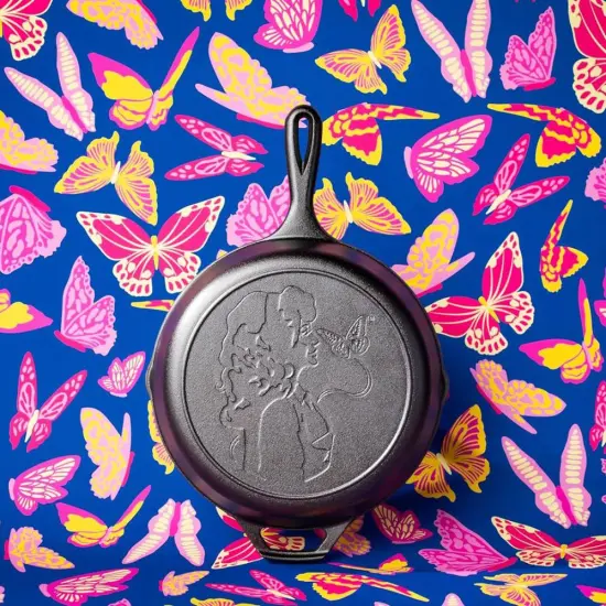 Lodge Cast Iron Skillet, Dolly Parton Profile and Butterfly Design Seasoned Cookware for Home or Camp Kitchen, 10.25 in dia {7}