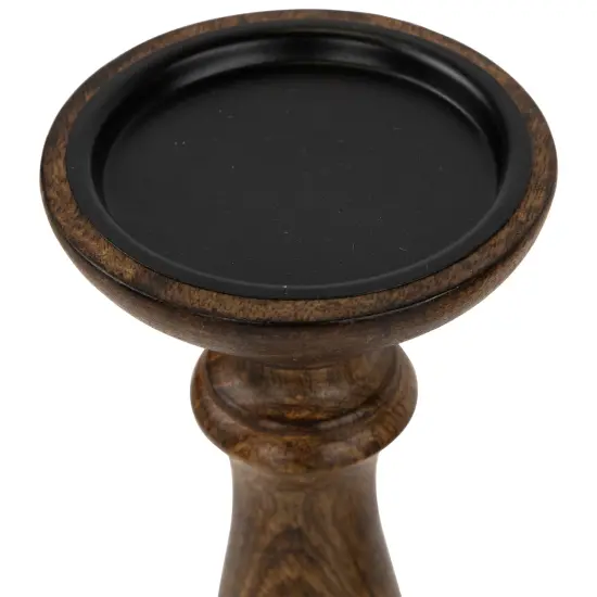 Northlight Natural Dark Wooden Pillar Candle Holders - 10" - Set of 3 Brown {6}