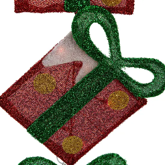 Northlight Lighted Tinsel Stacked Gift Boxes Outdoor Christmas Decoration - 44" - Clear Lights Red {6}