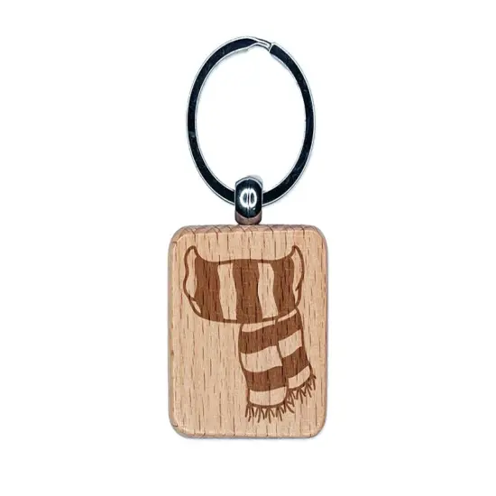 Striped Scarf Fall Autumn Winter Engraved Wood Square Keychain Tag Charm {1}